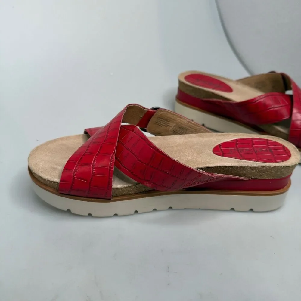 Josef Seibel Comfort Leather Platform Sandals Clea Red Brown Cork EU 39 US 8.5
